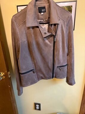 Kut from the Kloth Suede Moto Jacket in Taupe Brown